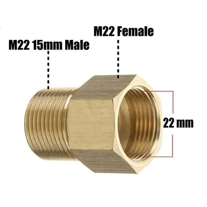 Pistolet nettoyeur haute pression cuivre laiton M22, filetage mâle 15mm vers M22 14mm, connexion tuy