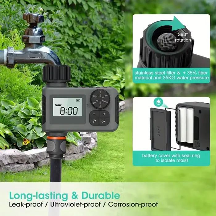 Programmateur d'arrosage automatique intelligent avec grand écran et retard de pluie pour jardinage domestique en gris clair ou blanc