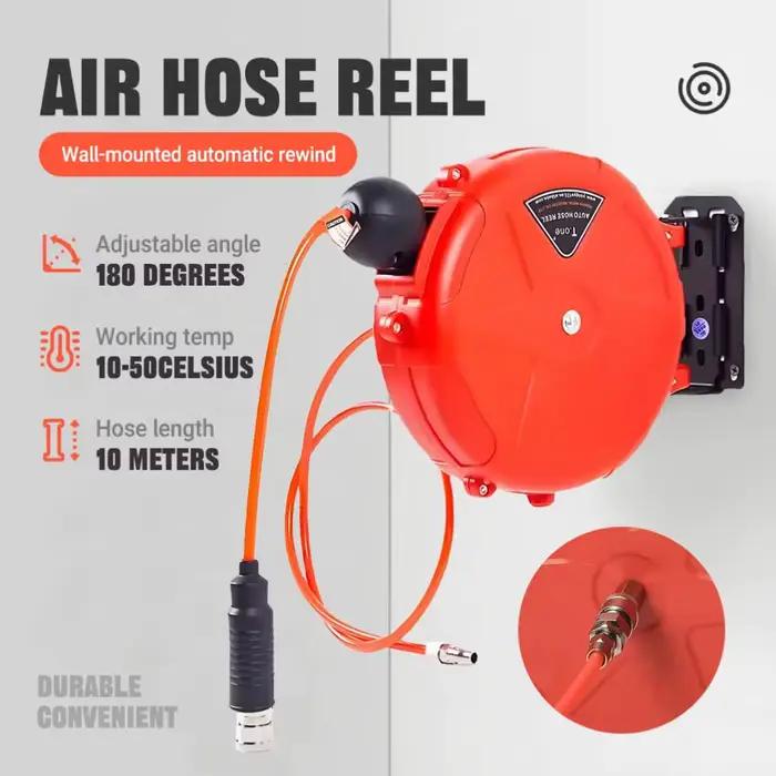 Enrouleur de tuyau d'arrosage automatique robuste en plastique rouge pour jardin et applications commerciales