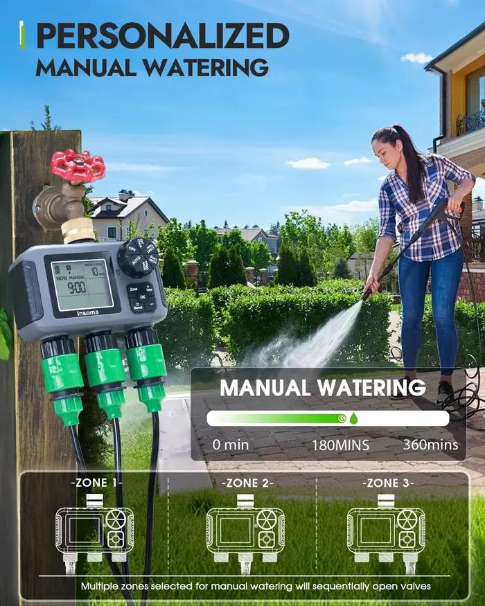 Insome programmeur d'irrigation automatique 3 sorties tuyau d'arrosage Dip robinet minuterie