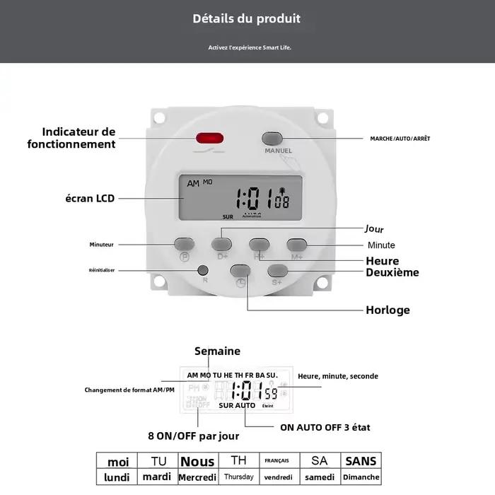 Relais horaire numérique CN101S avec écran LCD, programmable, 5V 12V 24V 110V 220V