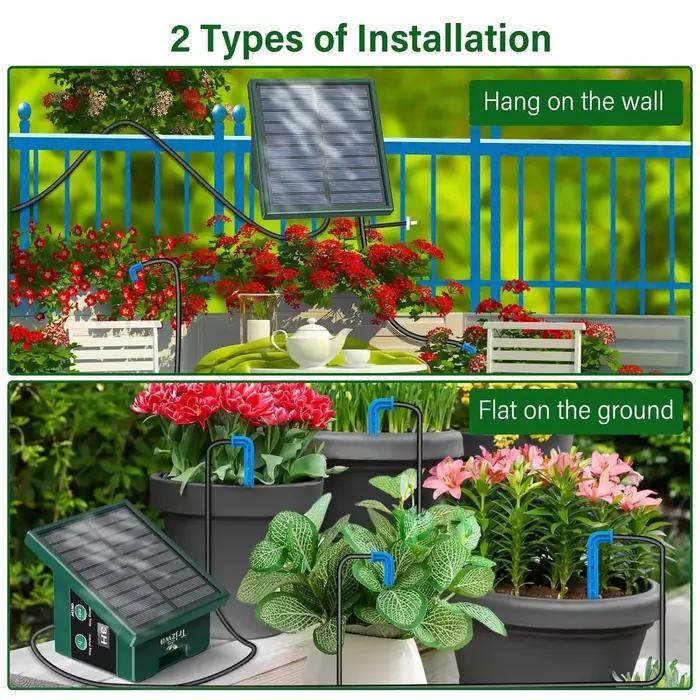 Kit d'arrosage goutte-à-goutte solaire automatique robuste pour jardin, balcon et bricolage occasionnel usage intérieur et extérieur