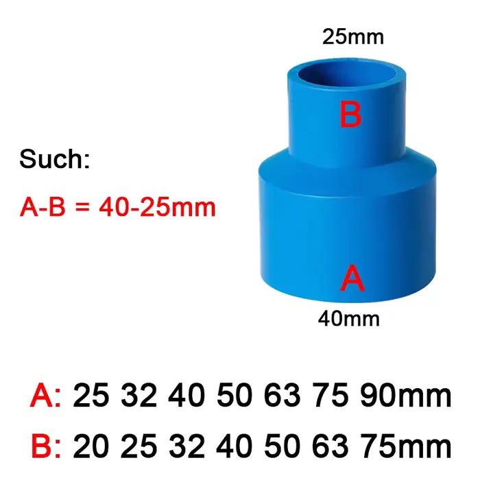 Connecteur PVC réducteur droit pour tuyau d'eau 20/25/32/40/50/63/75/90/110/125/160/200mm en blanc/bleu/gris pour plomberie et arrosage domestique