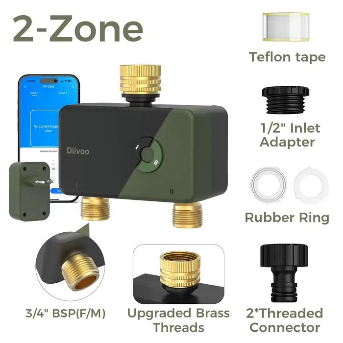 Programmateur d'arrosage WiFi Diivoo Garden 2 Zones, Contrôleur de Système d'Irrigation Automatique