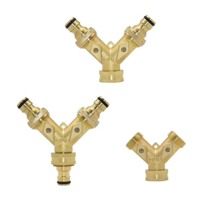 Séparateur d'eau du robinet de jardin à 2 voies en laiton robuste pour irrigation détachable adapté aux jardins résidentiels et commerciaux