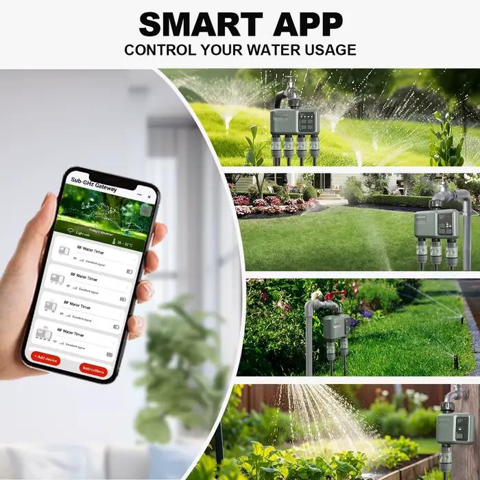 Programmateur d'arrosage intelligent avec contrôle à distance et gestion vocale pour jardin, système d'irrigation automatique à retard de pluie et quatre sorties indépendantes