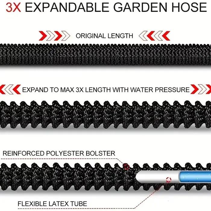 Tuyau d'arrosage en caoutchouc réglable 25 à 100 pieds flexible anti-uv pour jardinage et entretien de pelouse occassions spéciales