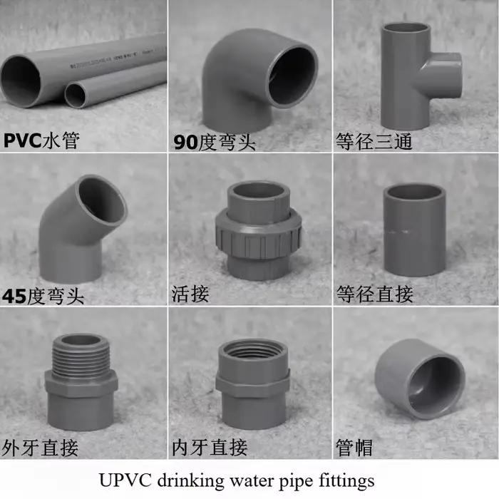 Tuyau d'alimentation en eau en plastique PVC coude à trois voies union droite joint de raccord tuyau d'eau potable UPVC pour jardin terrasse exploitation agricole