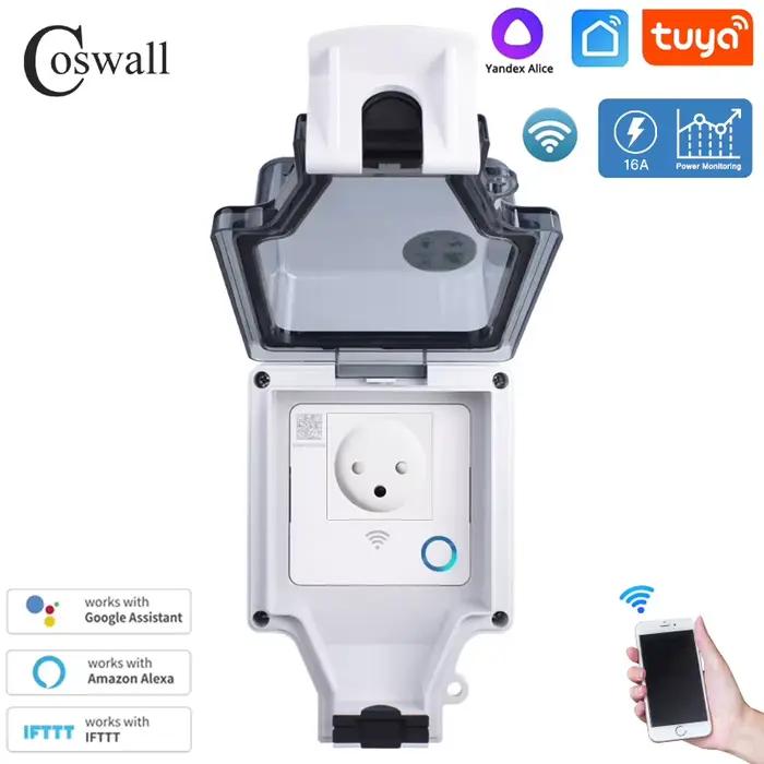 Coswall Tuya Wifi IP66 étanche israël prise minuterie interrupteur Programmable travail avec Alexa Google Home Yandex Alice