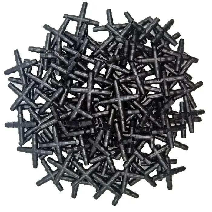 OASIS 10-100 pièces 1/4 ''connecteur croisé pour 4/7mm Micro tuyau 4 voies adaptateur barbelé irriga
