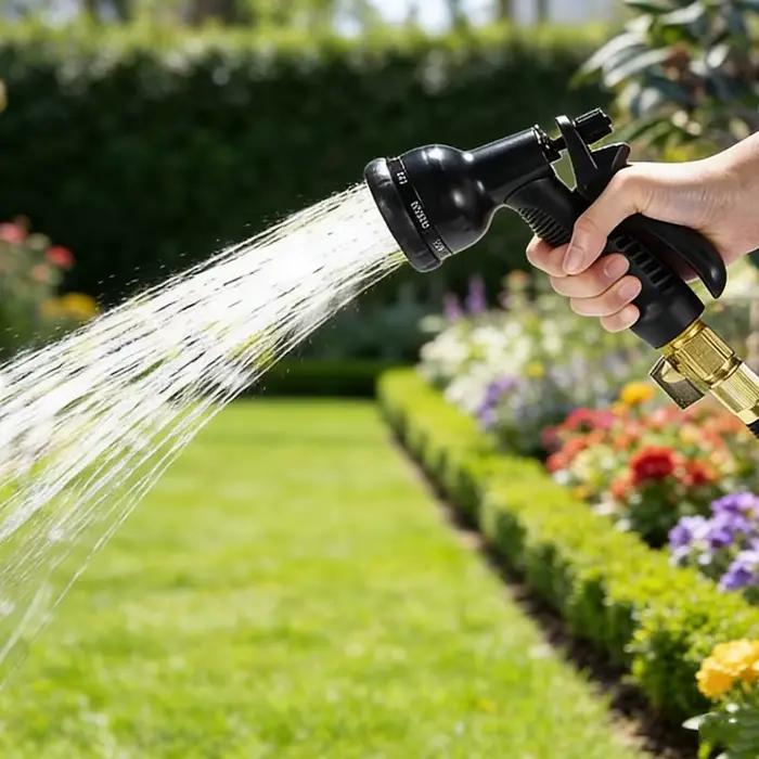 Tuyau d'arrosage extensible avec robinet d'arrêt