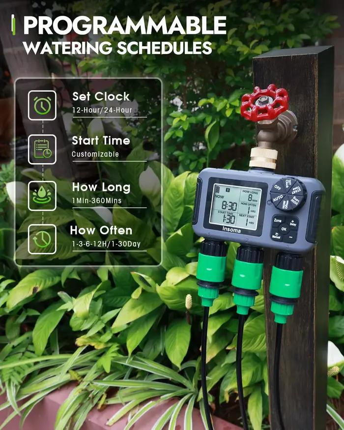 Insome programmeur d'irrigation automatique 3 sorties tuyau d'arrosage Dip robinet minuterie