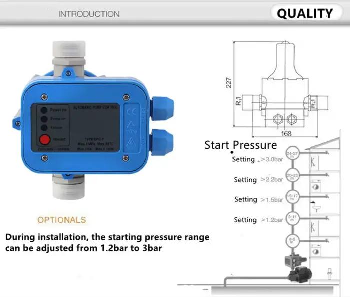 Contrôleur de Pression Automatique pour Pompe à Eau 110V 220V 16A 10 Bar IP65 pour Irrigation et Alimentation Domestique