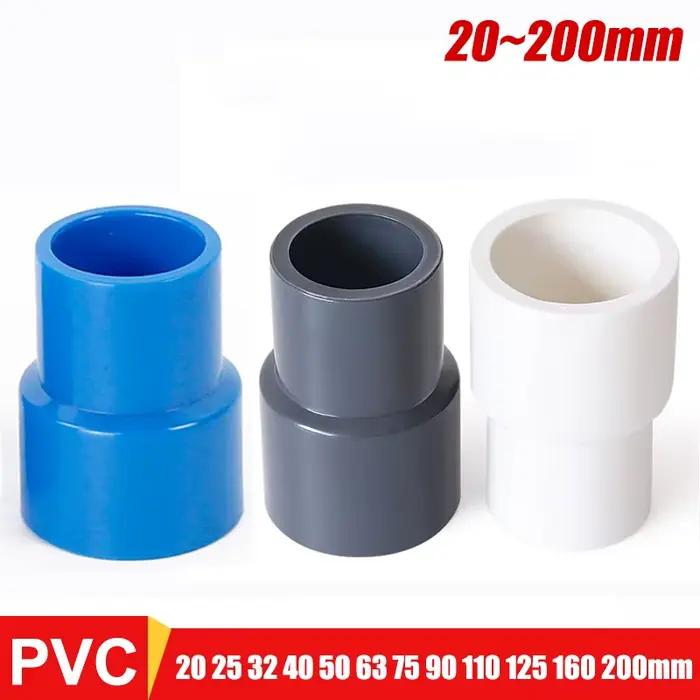 Connecteur PVC réducteur droit pour tuyau d'eau 20/25/32/40/50/63/75/90/110/125/160/200mm en blanc/bleu/gris pour plomberie et arrosage domestique
