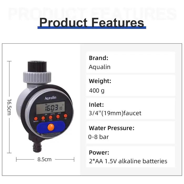 Minuterie d'Arrosage Électronique Aqualin Avec Affichage LCD Rouge Pour Jardiniers Occasions Spéciales Gestion Optimisée De L'Eau