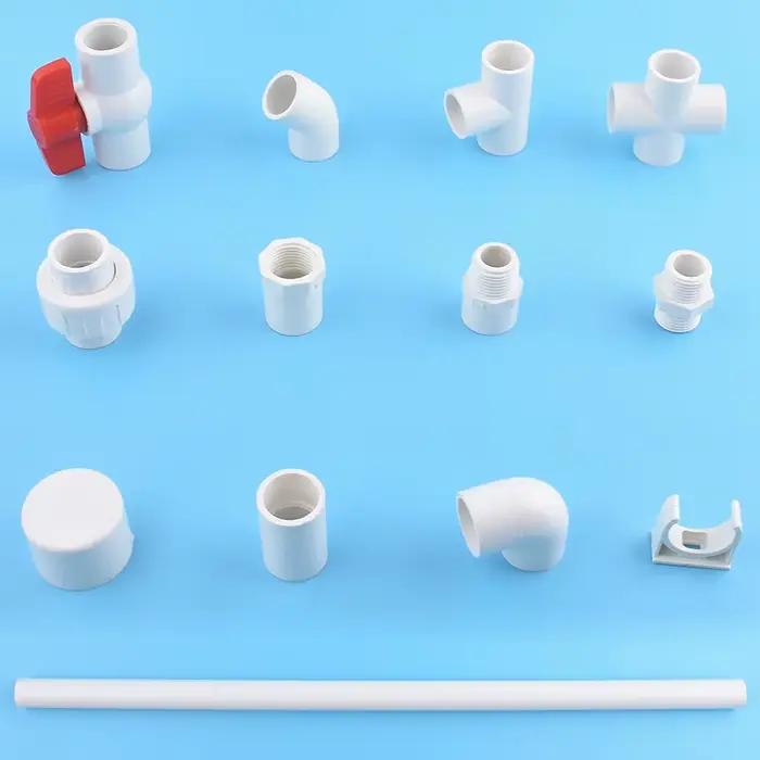 Raccord de tuyau PVC 20~50mm Blanc pour irrigation de jardin, Té direct, Coude, Union, Serre-tuyau, Raccord croisé, Vanne à boisseau sphérique pour aquarium