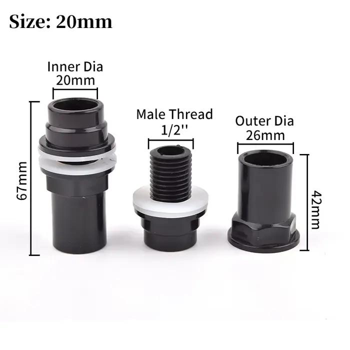 Connecteur de tuyau en PVC noir, 20 ~ 50mm, 1 pièce, Joint d'entrée et de sortie pour Aquarium, racc