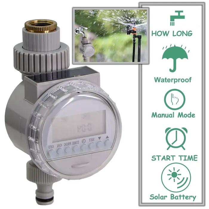 Minuterie d'eau à énergie solaire grise, contrôleur d'électrovanne d'irrigation, étanche, économie d