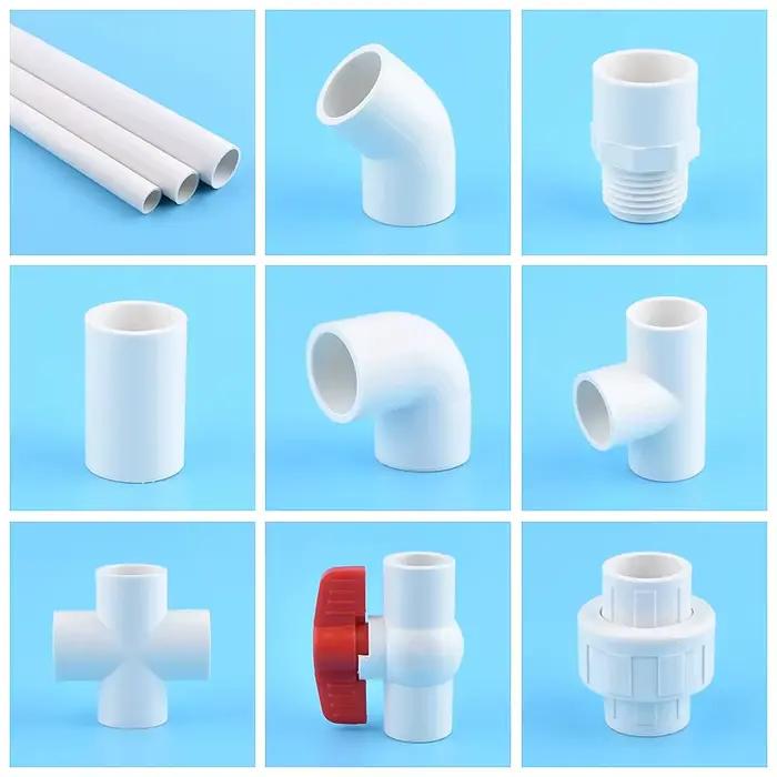 Raccord de tuyau PVC 20~50mm Blanc pour irrigation de jardin, Té direct, Coude, Union, Serre-tuyau, Raccord croisé, Vanne à boisseau sphérique pour aquarium