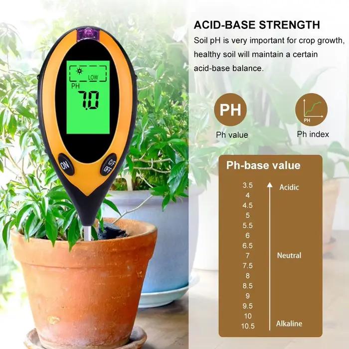 Nouveau pH-mètre de sol 3 en 1/4 en 1, testeur d'humidité et d'acidité de la lumière, testeur d'humidité du sol, Kit de testeur de sol pour plantes pour fleurs