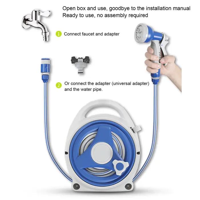Enrouleur de tuyau d'arrosage en plastique ABS et PVC résistant au soleil avec buse de tuyau d'eau de 15m pour arrosage de jardin multifonctionnel