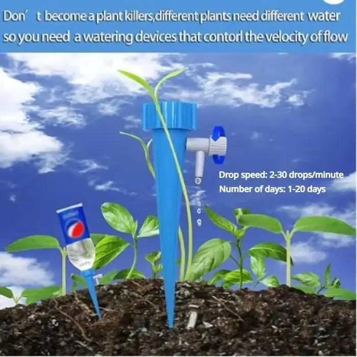 Kit d'arrosage goutte-à-goutte réglable pour plantes d'intérieur et extérieures en plastique vert ou bleu adaptable à divers types de plantes et bouteilles