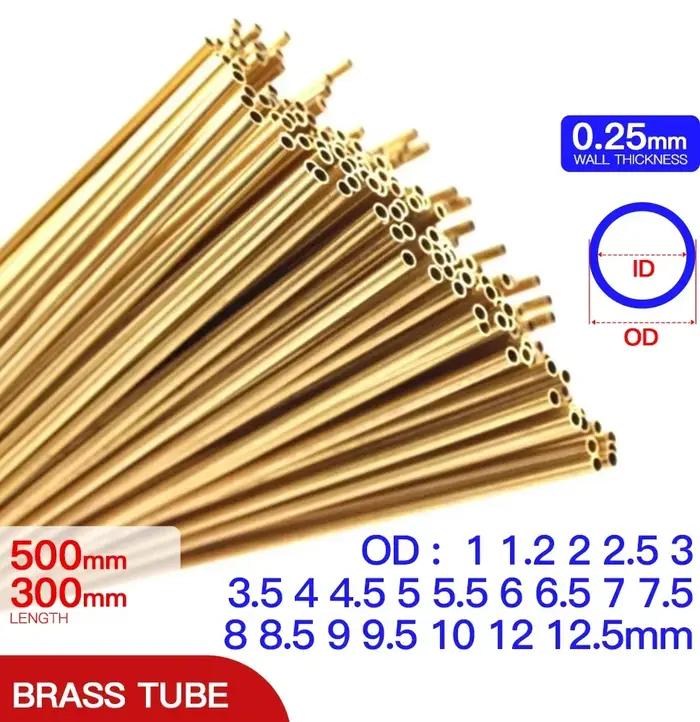 Tuyau en laiton 0.25mm épaisseur de paroi 1-12.5mm OD tube en laiton 300 500mm longueur tube droit t
