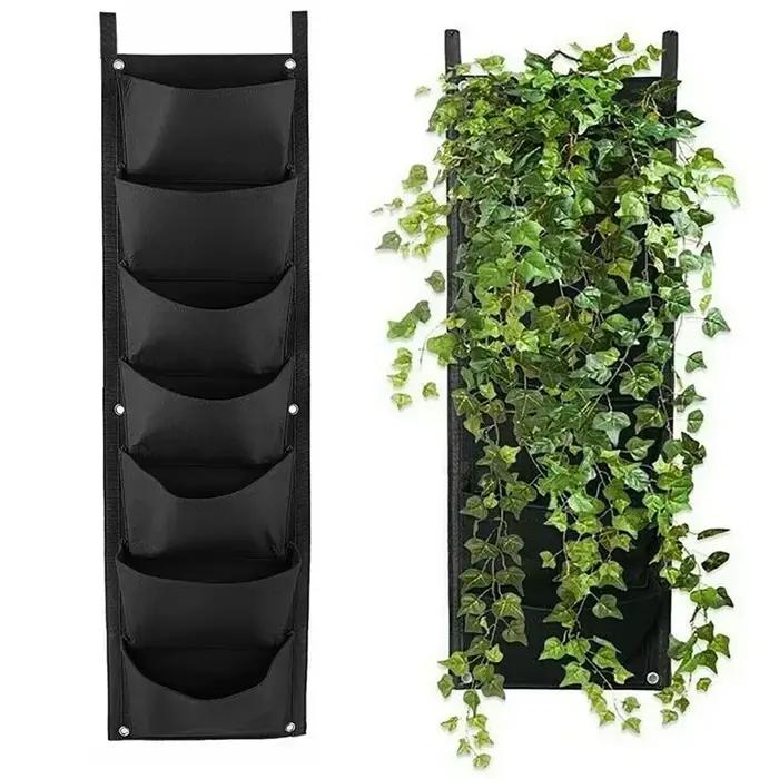 Sac de plantation de culture verticale à 7 poches, tissu feutré suspendu au mur, Pot de jardin extér
