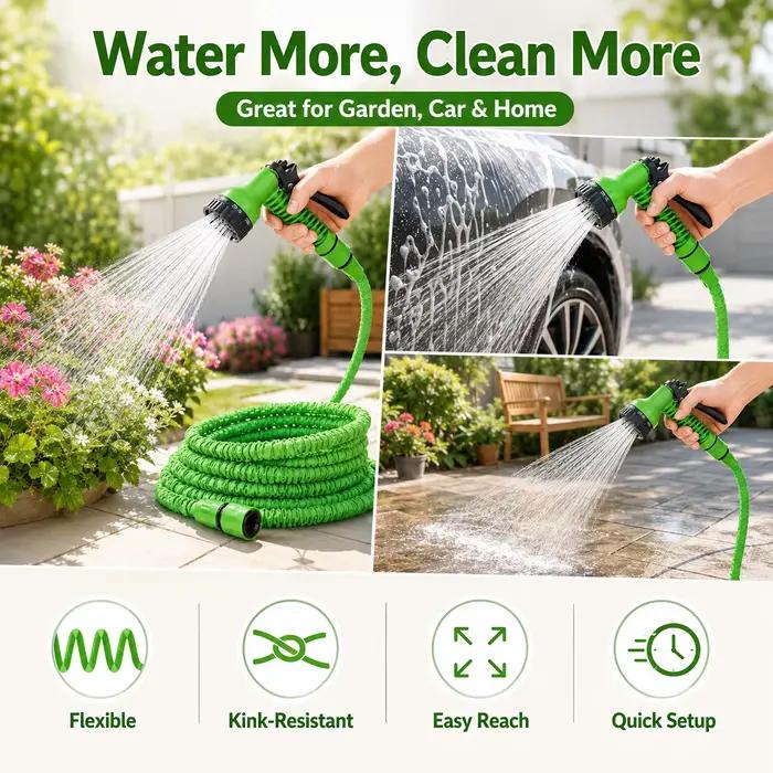 Tuyau d'arrosage rétractable avec buse de pulvérisation haute pression pour lavage de voiture arrosage jardin nettoyage terrasse et nettoyage domestique 7 modes de pulvérisation facile à ranger et utiliser