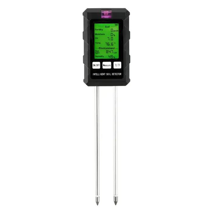 Testeur de sol numérique multifonctionnel 6 en 1 pour mesurer pH, humidiété, fertilité, température et lumière jardinage occasionnels et professionnels