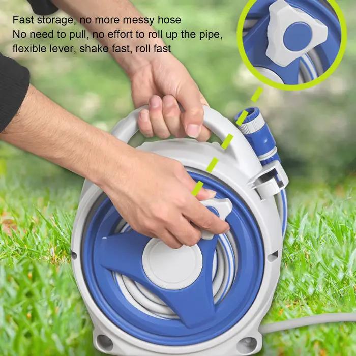 Enrouleur de tuyau d'arrosage en plastique ABS et PVC résistant au soleil avec buse de tuyau d'eau de 15m pour arrosage de jardin multifonctionnel