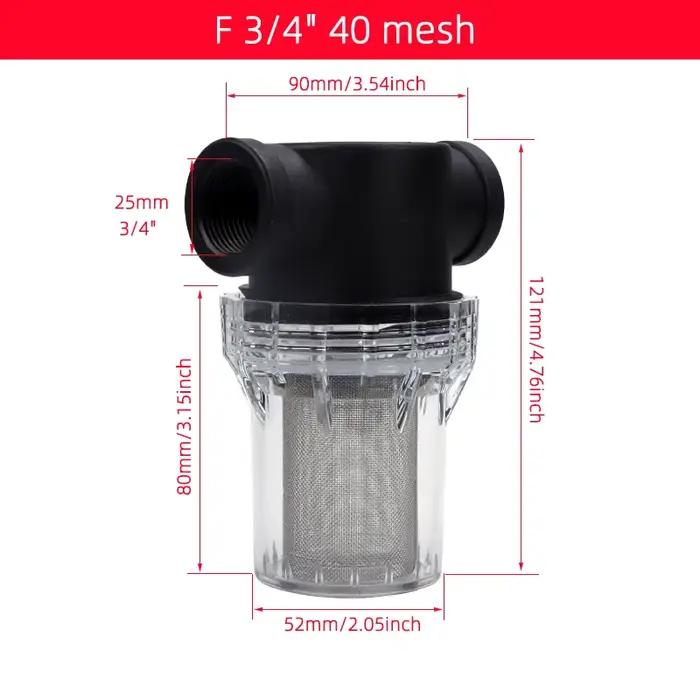 Filtre avant 40 mailles, tuyau d'eau auto-vidant, Filtration 1/2 pouces 3/4 pouces 1 pouce, plastiqu